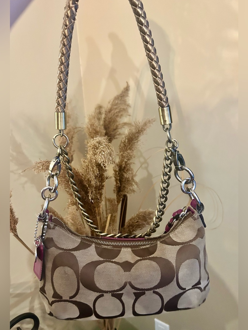 Coach Vintage Signature Canvas Shoulder Bag with Magenta Accents - Picture 10 of 16